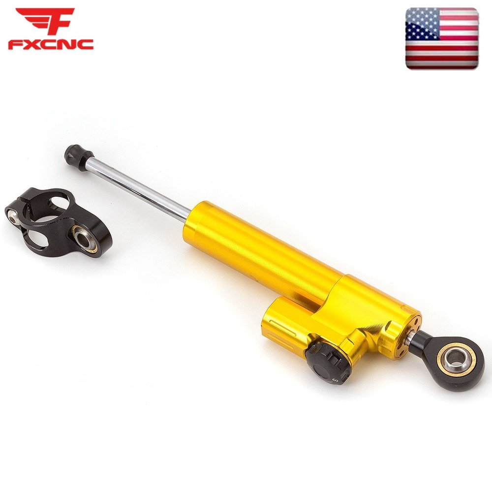 FXCNC 255MM Steering Damper Stabilizer Reversed Shock Universal Adjustable Gold