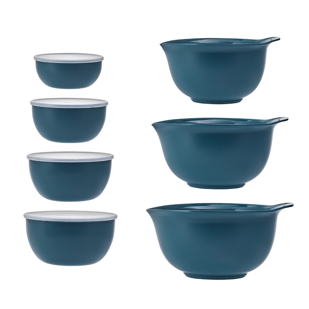 KitchenAid 7pc Nesting Mixing Bowl Set w Lids Agave Plastic Open Box