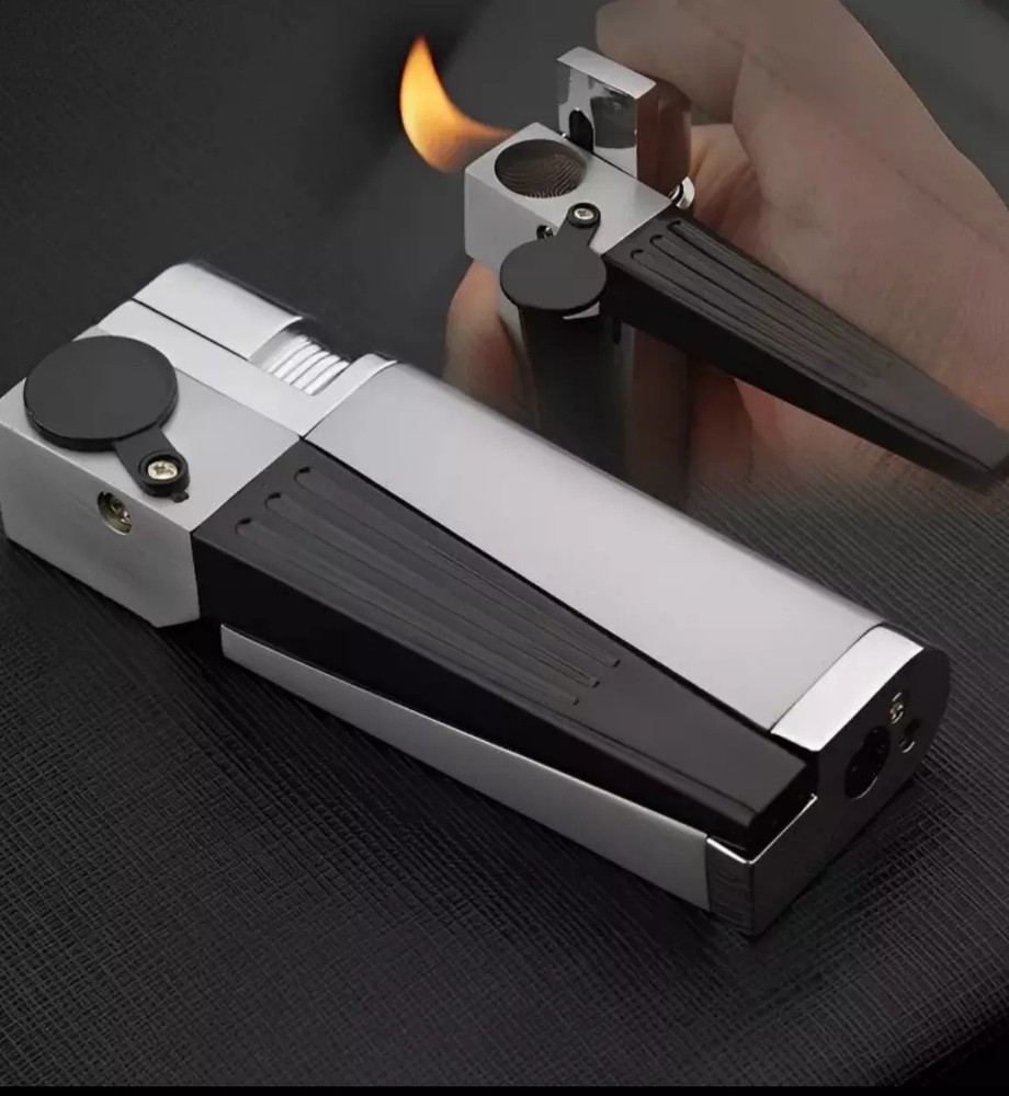 Foldable Metal Lighter Pipe Combination Portable Smoking Lighter Black 2 in 1