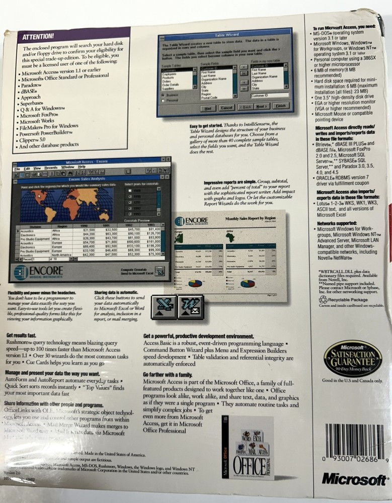 Microsoft Access Vrs 2.0 NIB Never opened