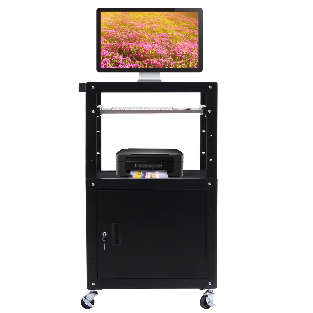 Multipurpose Rolling Small Office Laptop Table Portable Av Cart w/ Power Socket