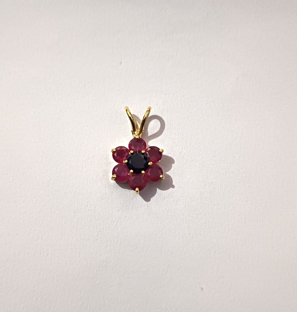Natural Ruby &Sapphire Pendant Necklace 14K Solid Gold Plating Gemstone Necklace