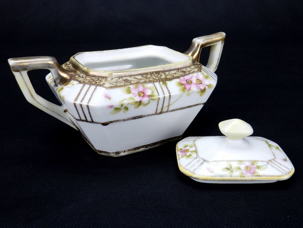 Nippon Creamer & Sugar Bowl, Hand Painted Nippon Rectangular Creamer & Sugar
