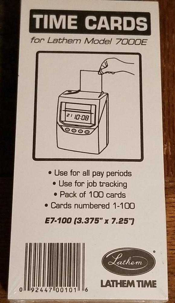 Lathem® Time Time Card for Lathem Model 7000E, Numbered 1-100