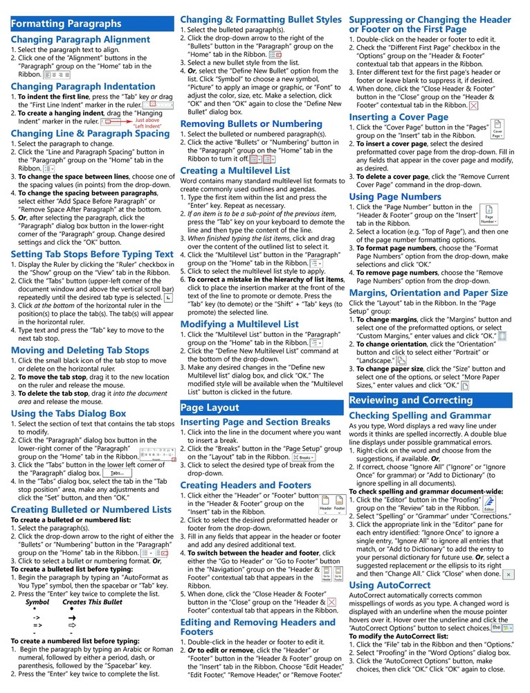 Word for Microsoft 365 Training Tutorial Guide Quick Reference Card Cheat Sheet