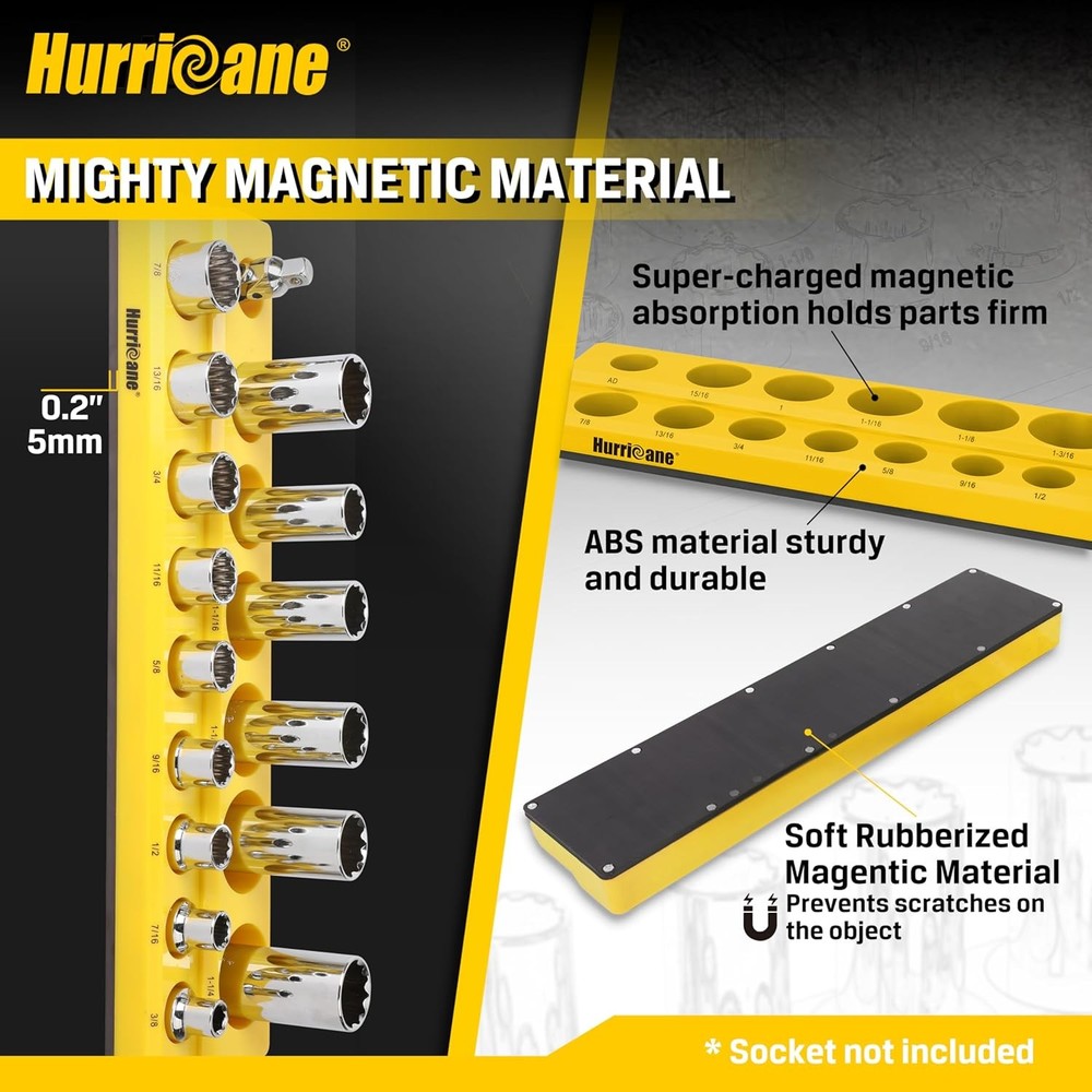 Magnetic Socket Organizer Set 2 Piece Socket Holder Set Includes 1/2" Drive Metr