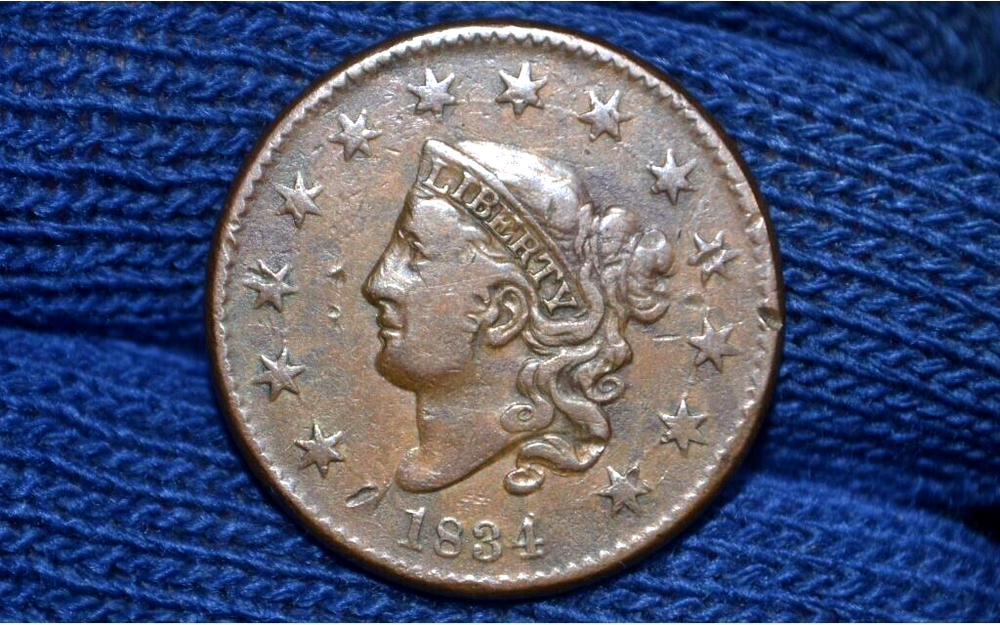 1834 LARGE CENT * Small 8 * Large Stars * Medium Letters * N2 * VF+ * Beautiful