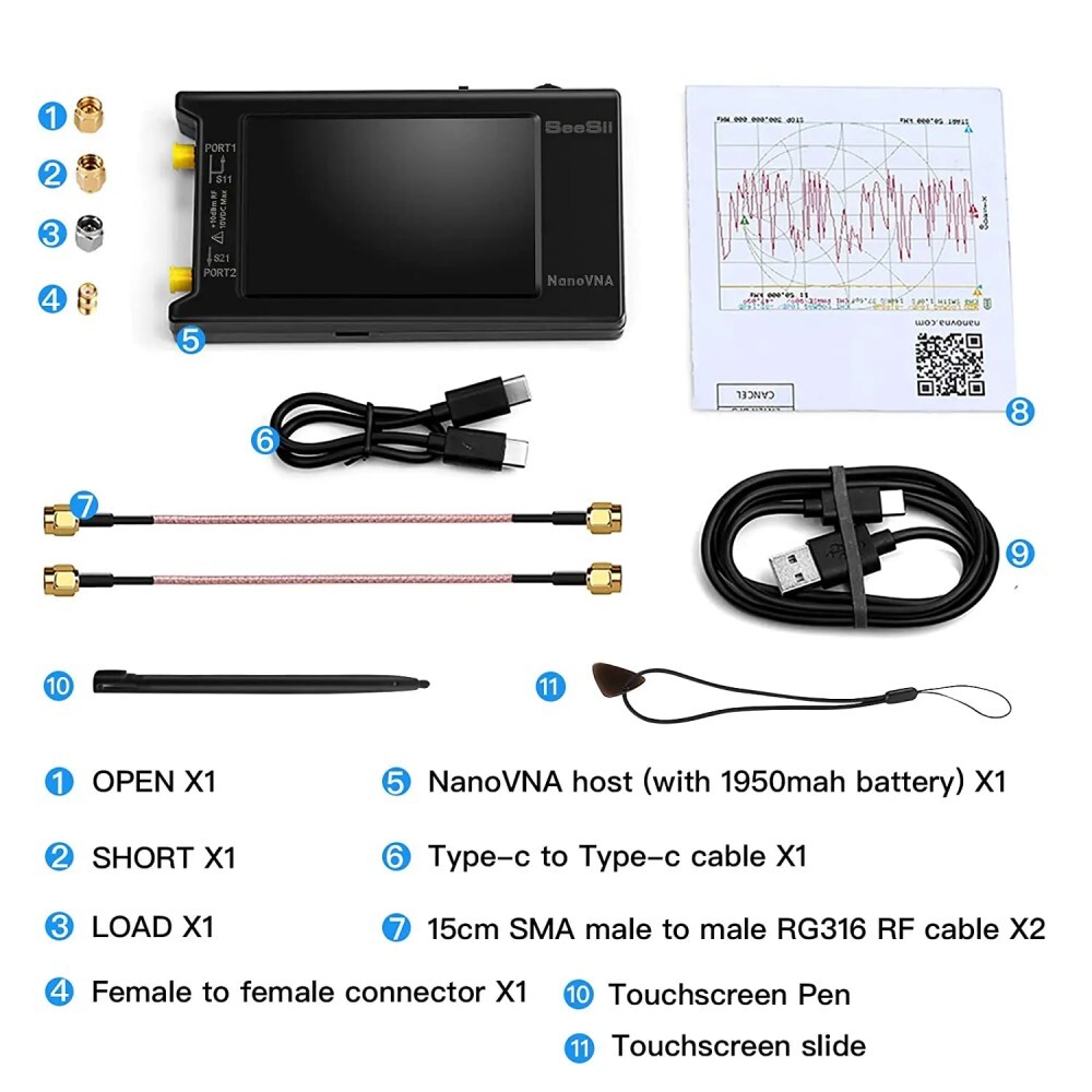 SeeSii NanoVNA-H4 Vector Network Analyzer 10KHz-1.5GHz VHF 4" Antenna Analyzer