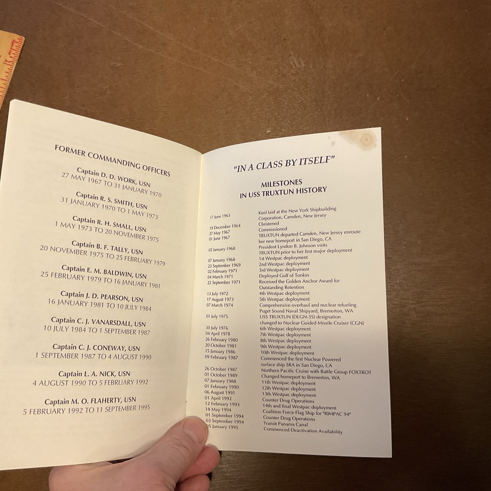 1995 Decommissioning Ceremony USS TRUXTUN CGN 35 Handout Pamphlet Vintage