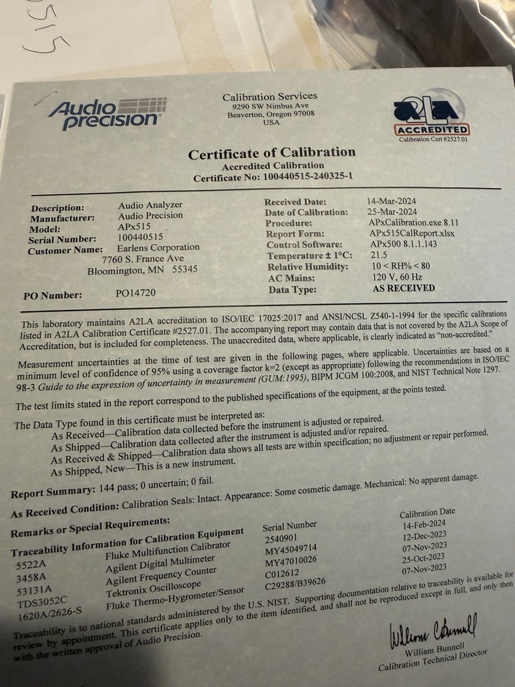 Audio Precision APx515 Audio Analyzer - B Series -