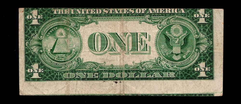1935-E $1Silver Certificate Back Miss Alignment Cutting Error