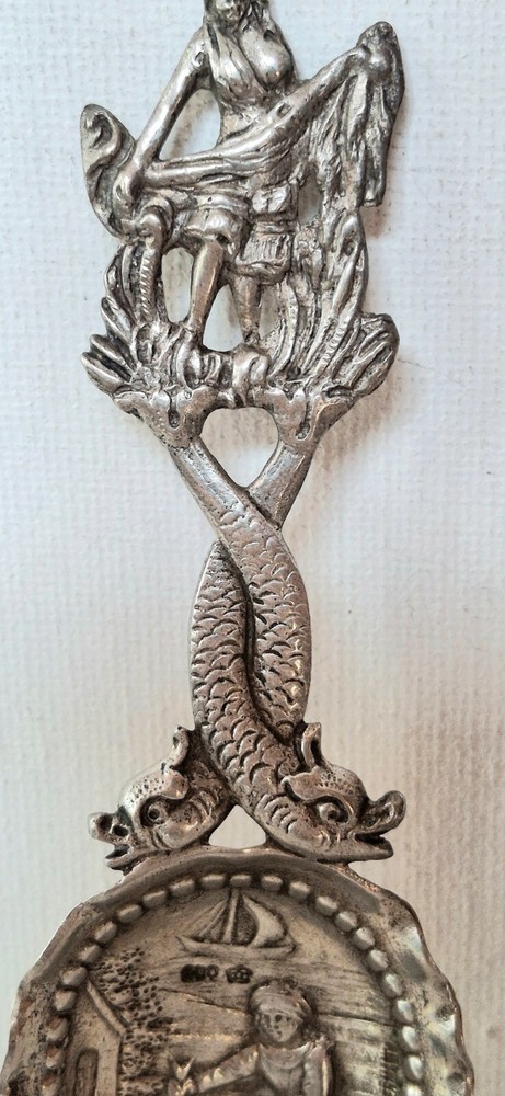 ANTIQUE GERMAN 800 SILVER DRAGON FISH HANDLE TEA CADDY SPOON