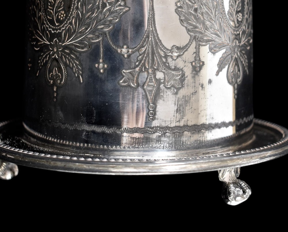 Antique Silver Plated Ornate Decorative Footed Caddy / Biscuit Barrel