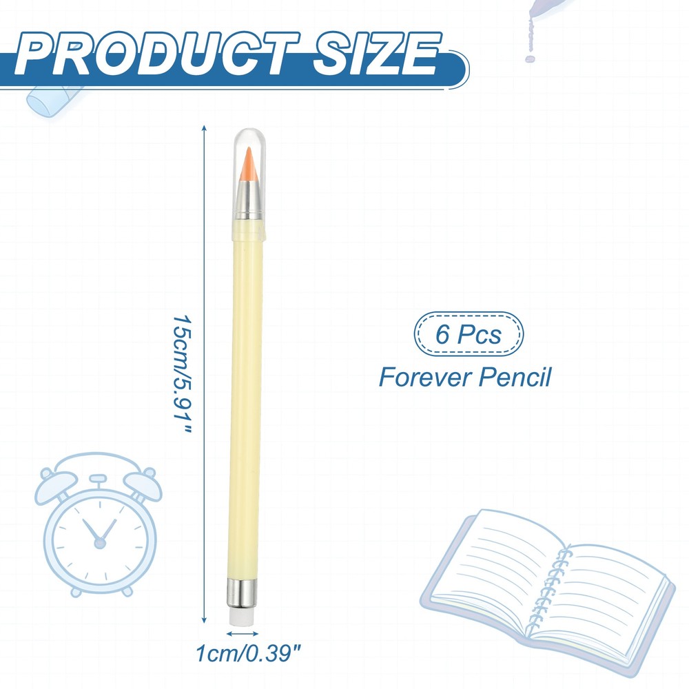 6 Pcs Mechanical Sharpened Forever Pencils Set, Yellow