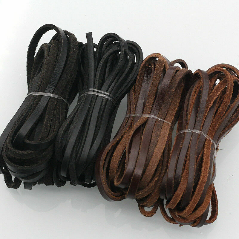 5M Flat Real Genuine Leather Rope Cord Strap String First Layer Cowhide DIY Home