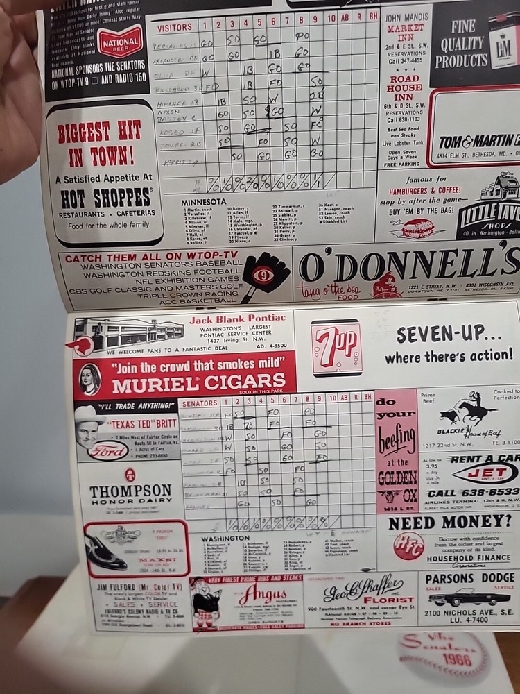 1966 Washington Senators Lot (4) Official Scorecard Programs Scored Baseball