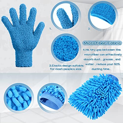 6 Pcs Microfiber Dusting Mitt Gloves Microfiber Washable Dusting Blue, Green