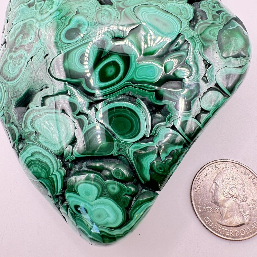 674 Grams Malachite Polished Tight Pattern Great Shape And Quality For Display