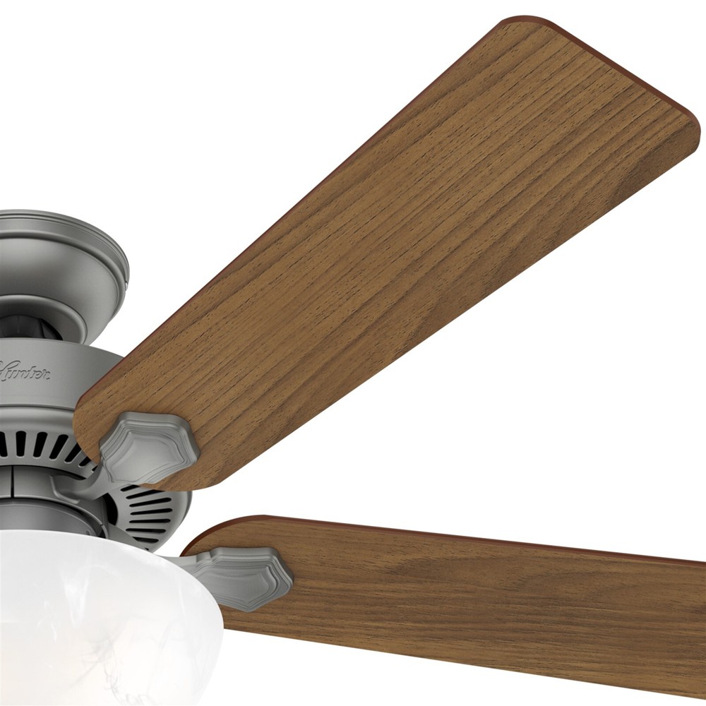 Hunter Fan 52 in Traditional Matte Silver Ceiling Fan with Light and Pull Chain