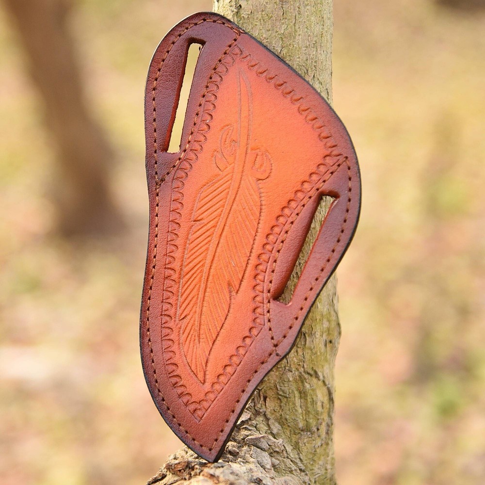 Custom Handmade Fix Blade Leather Knife Sheath Leaf Design & Engraved