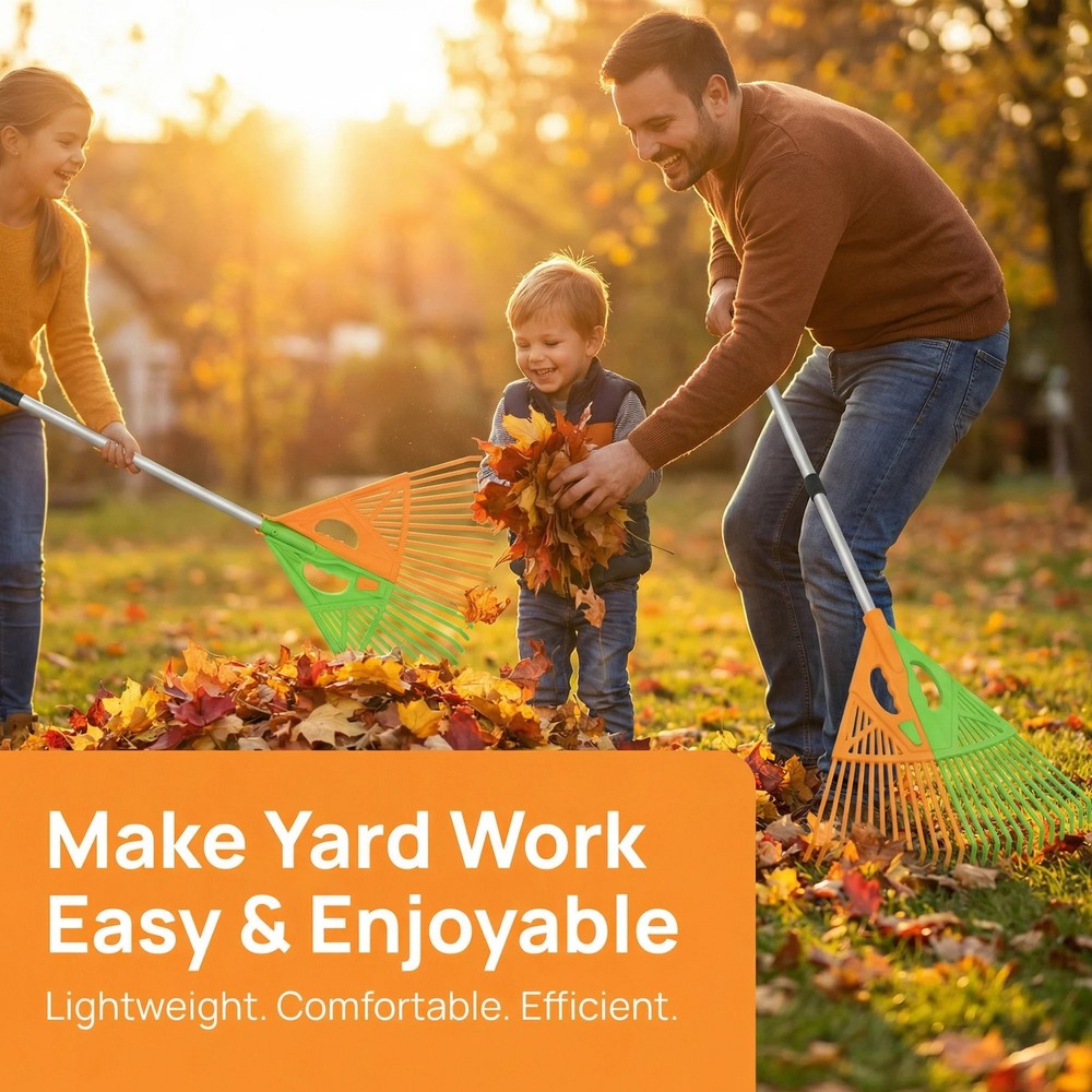 Extendable Long-Handle Leaf Grabber Rake for Leaves Grass & Debris