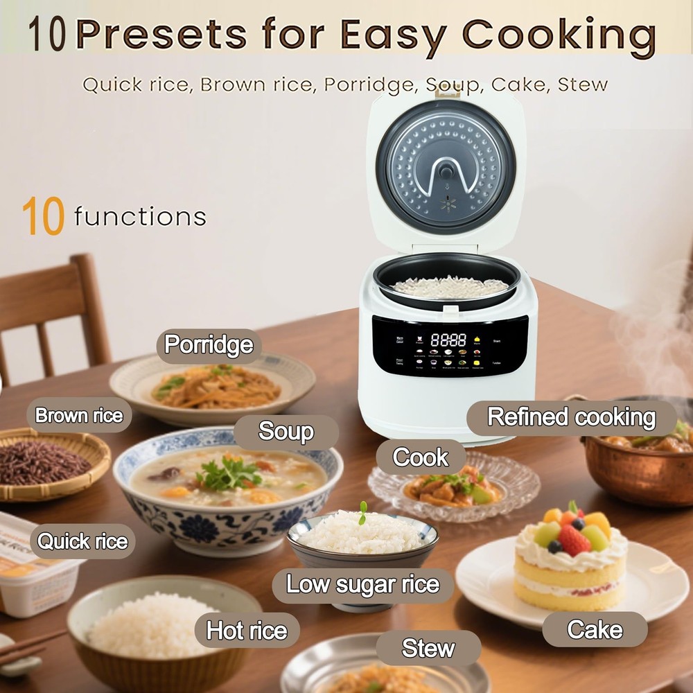 2L Mini Protable Rice Cooker,6 Cups Cooked/3 Uncooked,400W White