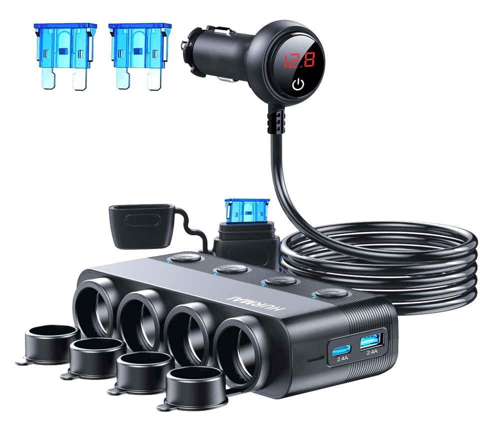 Car Cigarette Lighter Splitter 4 Socket 216W USB C Adapter 12V 24V