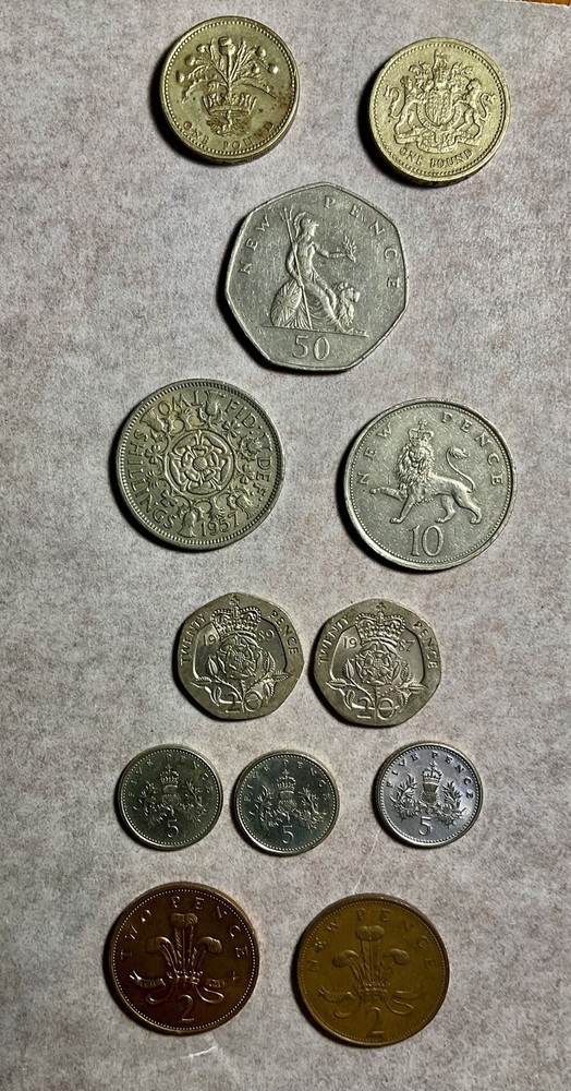 1957 Two Shillings PLUS additional British Currency