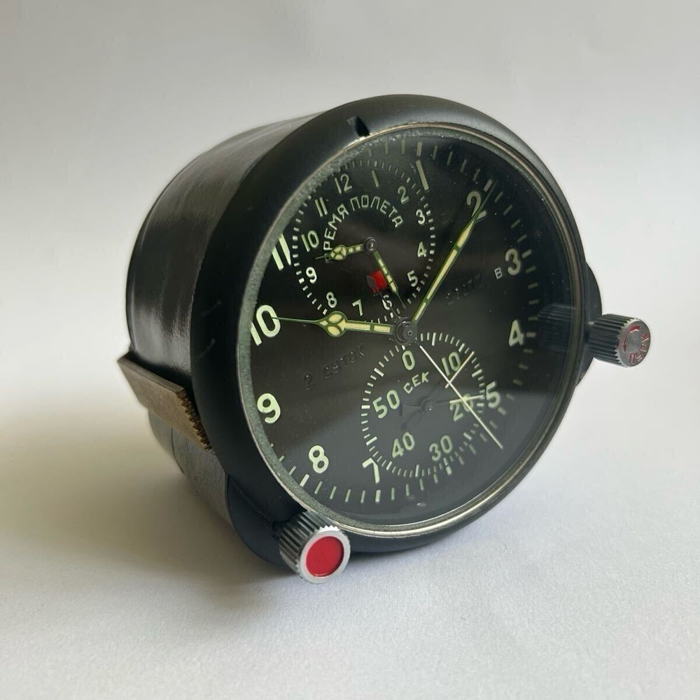 Rare Soviet-made MiG fighter jet cockpit clock, vintage collection.