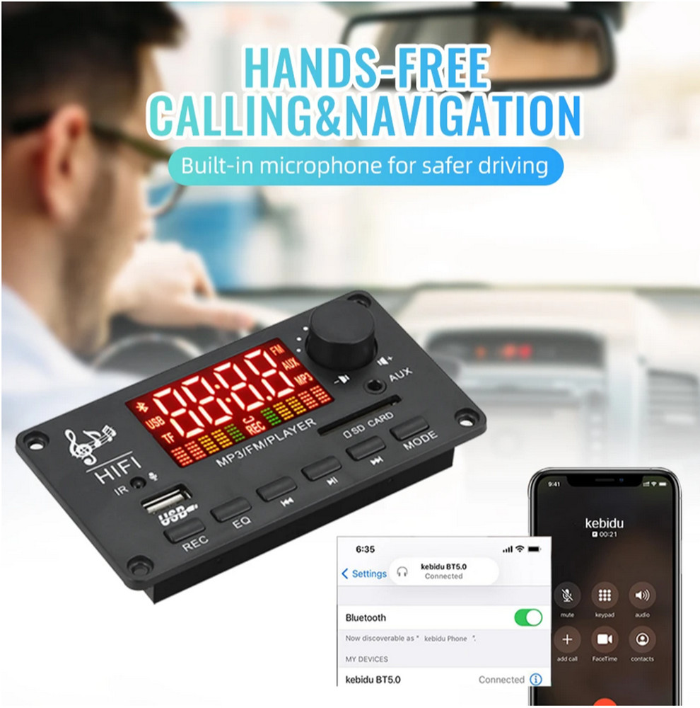 Bluetooth 5.0 Power Amplifier Car MP3 Decoding Board Accessory W/Remote Control