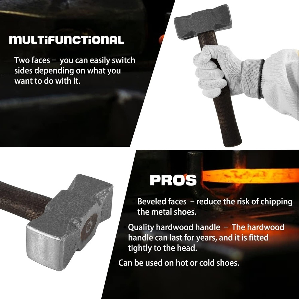 2.2LB Forging Square Hammer with Double Faces for Farrier Blacksmith Bladesmith
