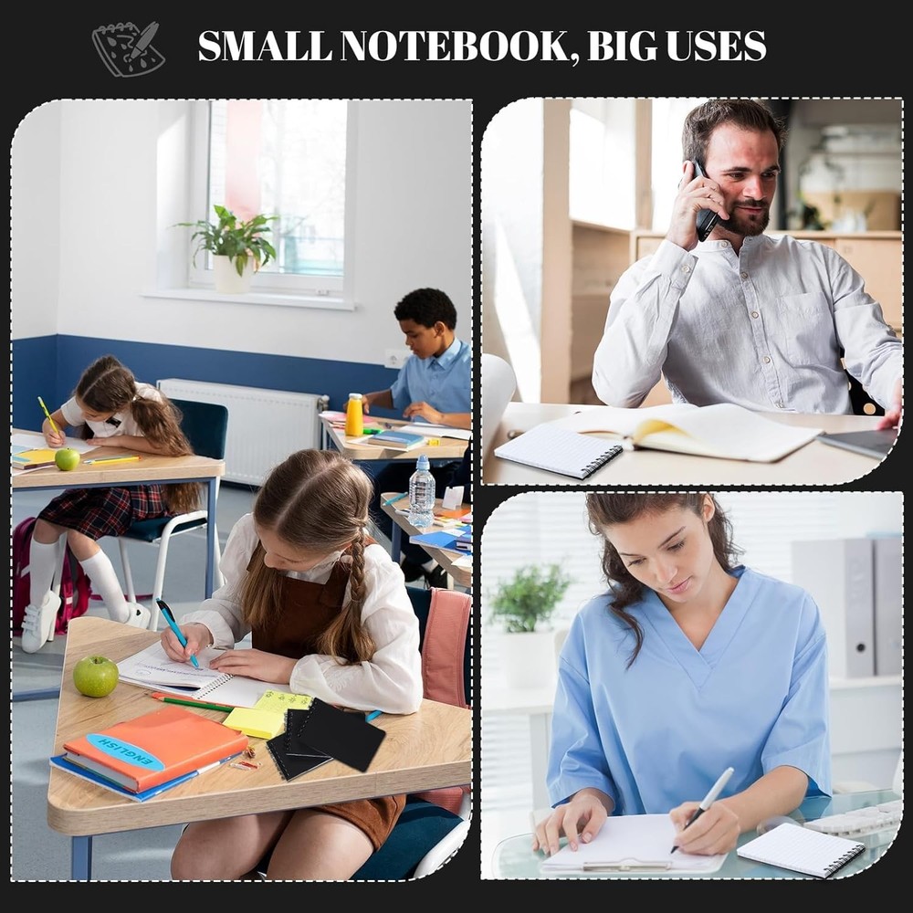 8 Pack 3x5 Mini Spiral Notepads 60 Sheets Lined Pocket Notebooks Black