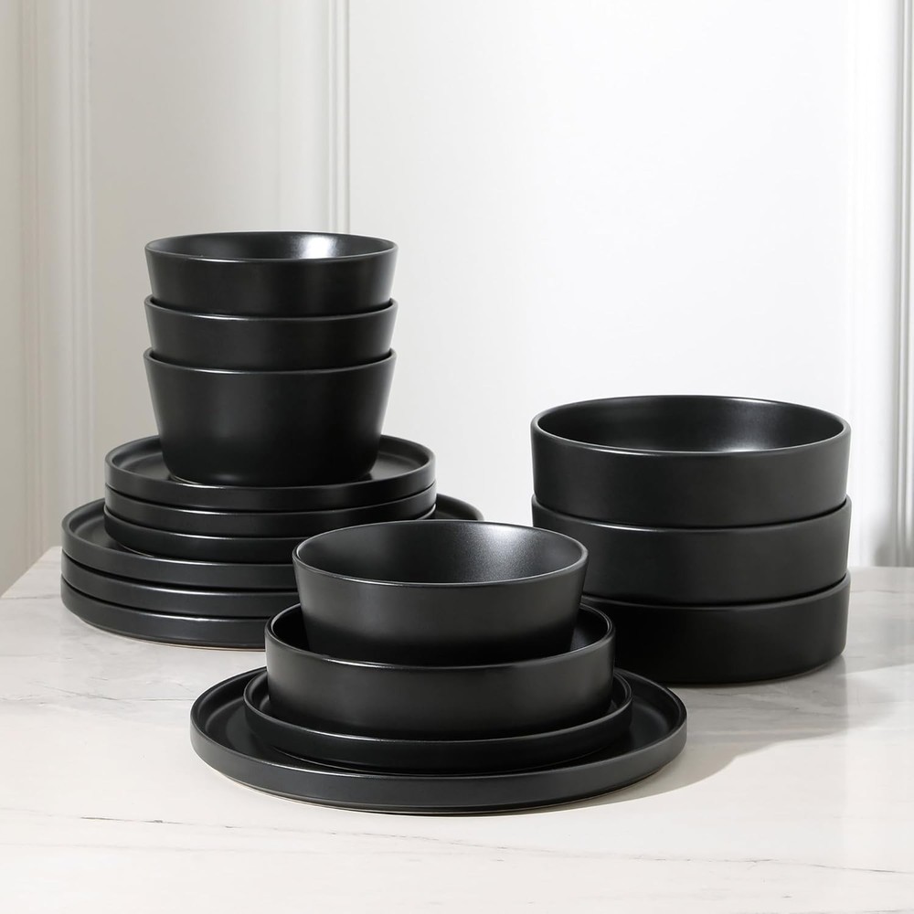 Celina Modern Stoneware 16-Piece Dinnerware Set Cereal & Dinner Bowls Dinner