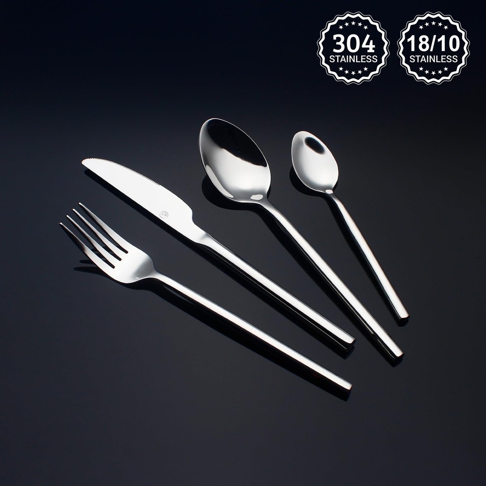 CHAAMFORGE 24pc Silverware Set for 6, 18/10 Stainless Steel Flatware, Heavy Duty