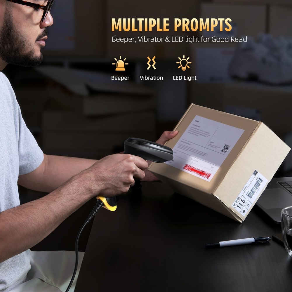 TEEMI 2D Barcode Scanner USB Wired Virtual COM Handheld Automatic QR BLACK