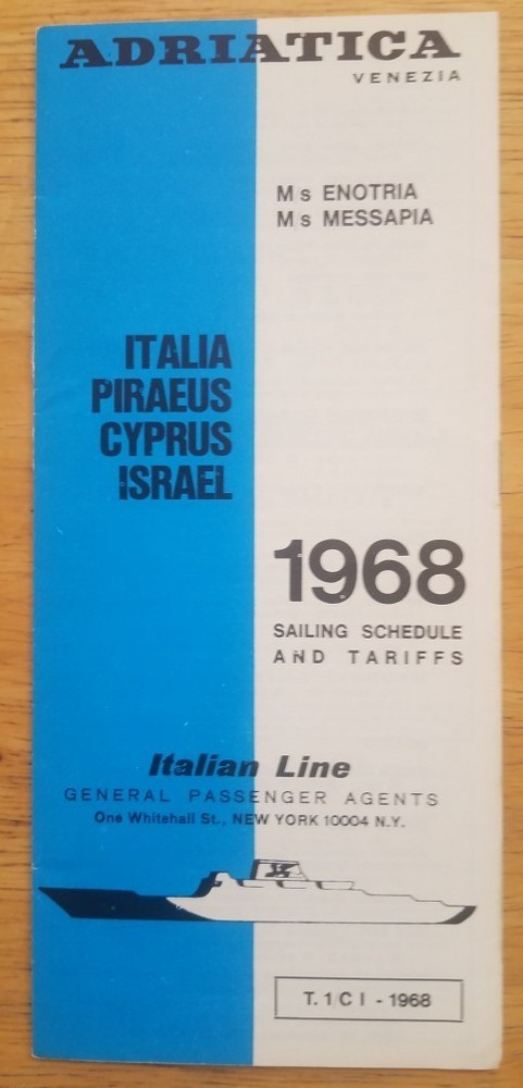 ENOTRIA & MESSAPIA (Adriatica) Schedule & tariffs 1968