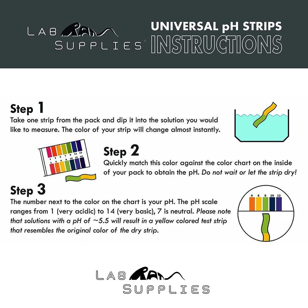 Plastic pH Test Strips, Universal Application (pH 0-14), 100 Strips | for Sal...