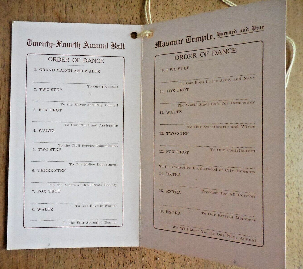 Seattle Fire Department Relief Association 1918 Ball Dance Program Fireman