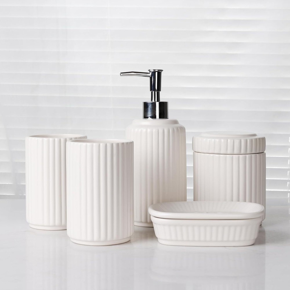 White Bathroom Accessory Set 5PCS,Ceramic Bathroom Accessory Set