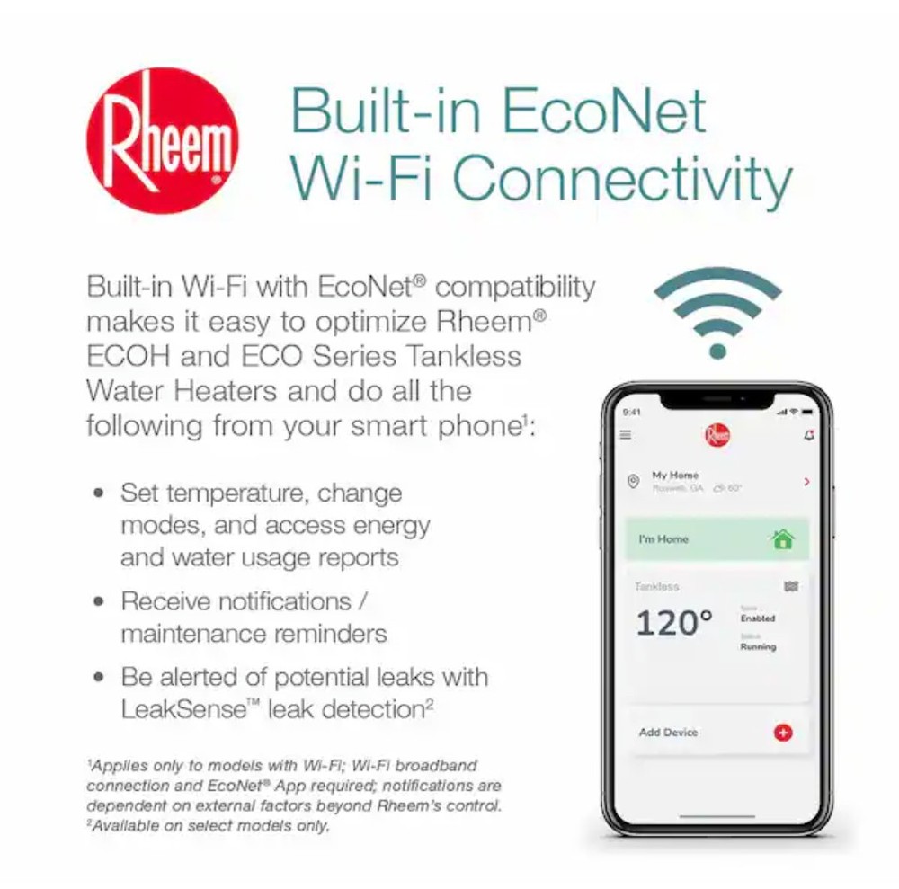 Rheem Tankless Water Heater Natural Gas Indoor 9.5 GPM SMART WIFI ECOH200DVELN-3