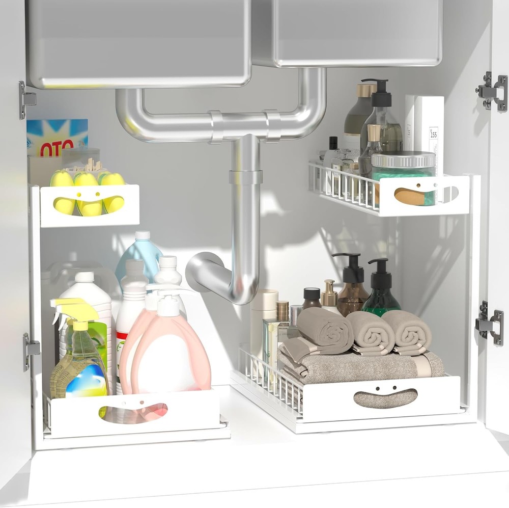 Under Sink Organizer Adjustable Height Pull-Out Kitchen Storage