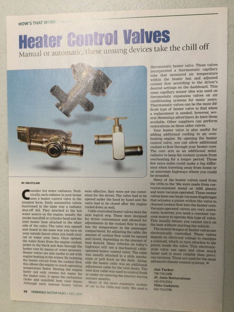 HMN 111 Article How's That Work? Heater Control Valves Manual & Automatic 7/2008