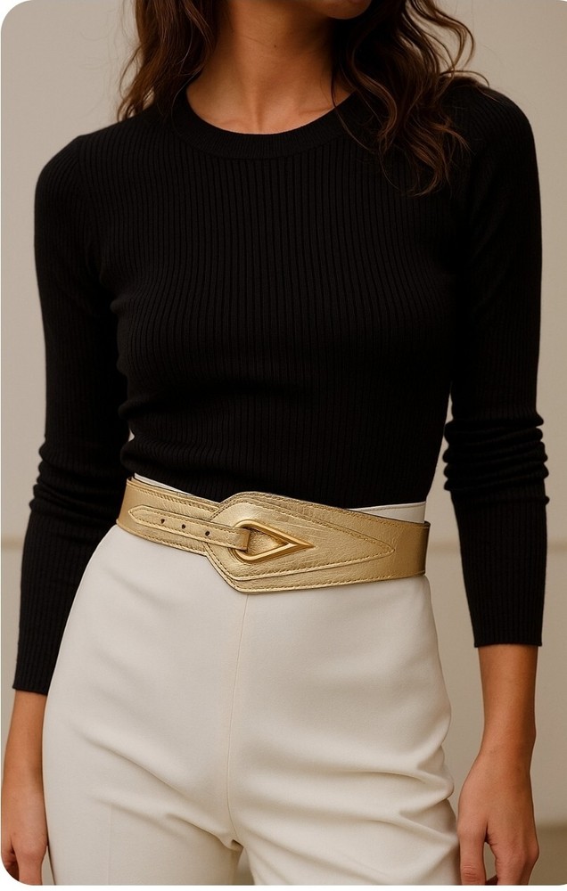 Calleron Adjustable Belt Women's Gold Leather Size M