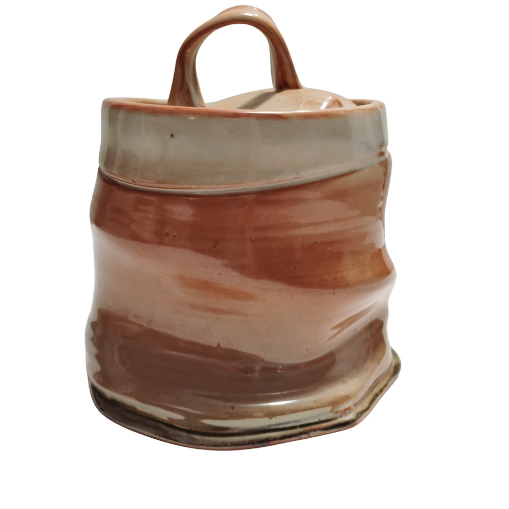 Signed Studio Pottery Lidded Canister | Gradient Peach Glaze | Handmade Ceramic