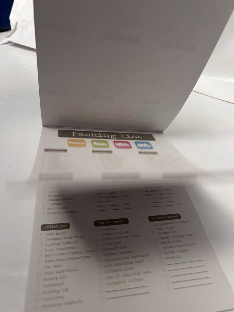Packing list notepad used