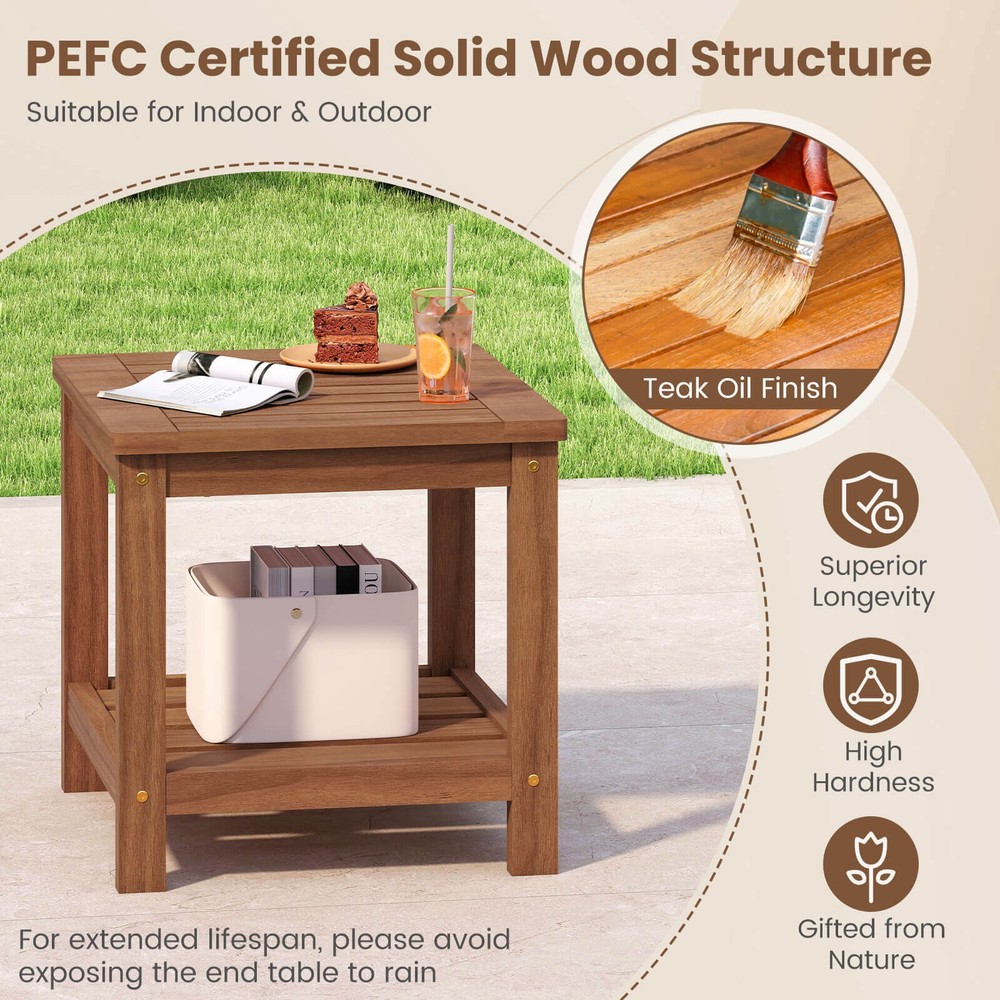 2-Tier Adirondack Side Table w/ Slatted Tabletop Storage Shelf for Garden