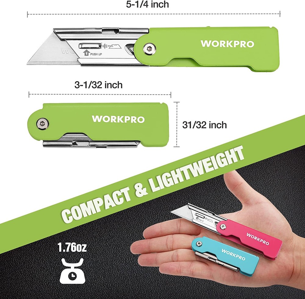 WORKPRO 3-Pack Folding Utility Knife Set, Quick Change Blade Box Cutter