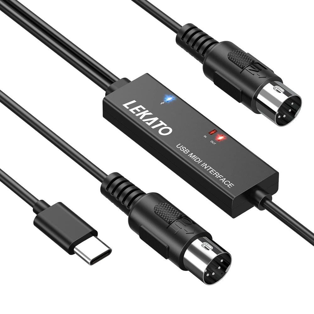 MIDI Cable, MIDI to USB C, Type-C MIDI Interface with Input & Output Connecti...