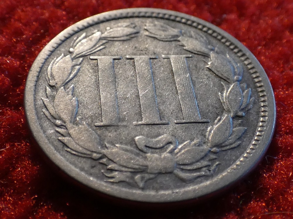 1866 Three Cent Nickel Detached Lamination Error! #3427