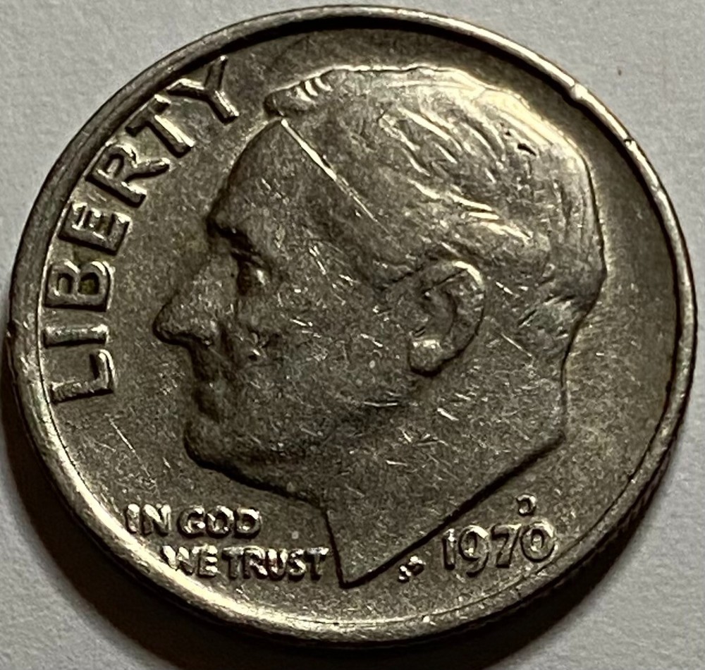 1970 D Obverse/Reverse Collar Die Clash Dime
